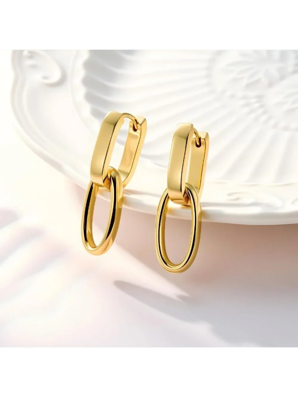 Chic Silver Double Hoop Dangle Earrings for Women | Trendy Paperclip Link Design